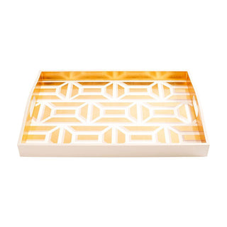 Garden Gate White/Gold Lacquer Large Rectangle Tray-21X15