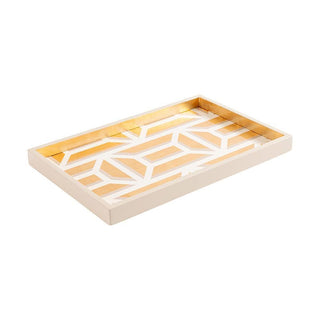 Garden Gate White/Gold Lacquer Sm Rect Tray-8 7/8 X 13 3/4