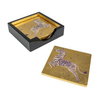Zebras Gold Lacquer Coasters Set Of 4