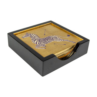 Zebras Gold Lacquer Coasters Set Of 4