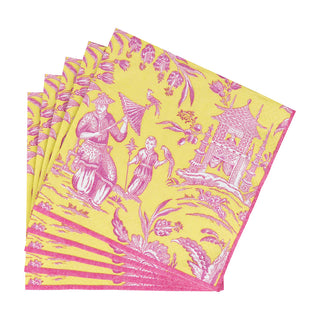 Silk Road Toile Chartreuse Luncheon Napkins - 20 Per Package