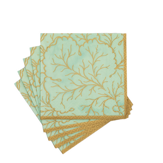 Gilded Majolica Celadon Cocktail Napkins - includes 12 Cocktail Napkins