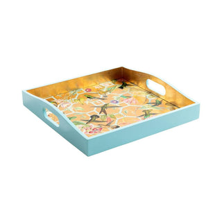 Hummingbird Trellis Gold-Sqr Lacquer Square Tray-14X14