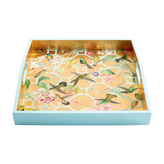 Hummingbird Trellis Gold-Sqr Lacquer Square Tray-14X14
