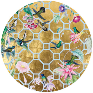 Hummingbird Trellis Gold-Round Ttop Placemat Lacquer-Round 15 Inch