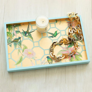 Hummingbird Trellis Gold Lacquer Sm Rect Tray-8 7/8 X 13 3/4