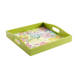 Meadow Flowers White Lacquer Square Tray-14X14