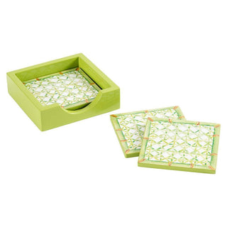 Trellis-Green Lacquer Coasters Set Of 4