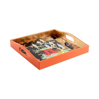 Rococo Fantasy Black Lacquer Square Tray-14X14