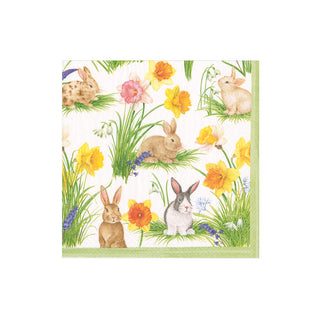 Bunnies And Daffodils Napkin Cocktail