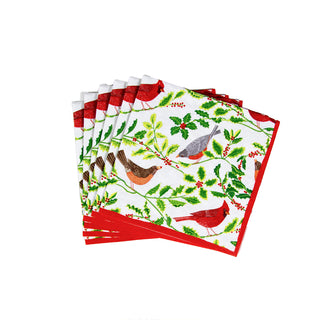 Songbirds And Holly White  Napkin Box Cocktail - 40 per box