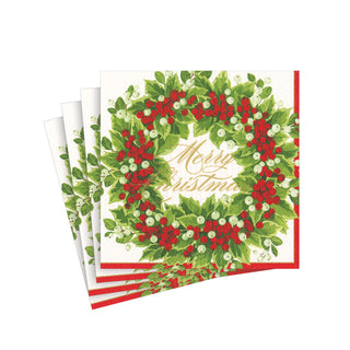Holly And Berry Wreath Merry Cmas Napkin Cocktail