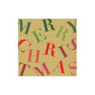 Merry Christmas Toss Gold Napkin Cocktail