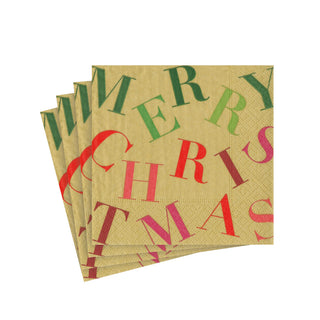 Merry Christmas Toss Gold Napkin Cocktail