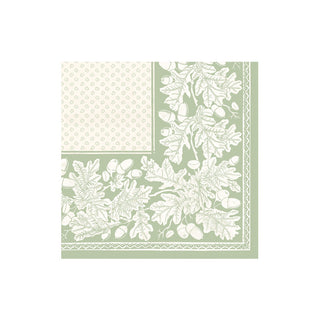Oak Leaves & Acorns Sage Green & Ivory Boxed Cocktail Napkins - 15 Per Package