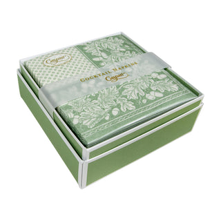 Oak Leaves & Acorns Sage Grn/Ivory Napkin Box Cocktail-Airlaid