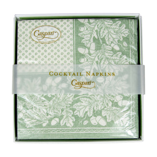 Oak Leaves & Acorns Sage Grn/Ivory Napkin Box Cocktail-Airlaid