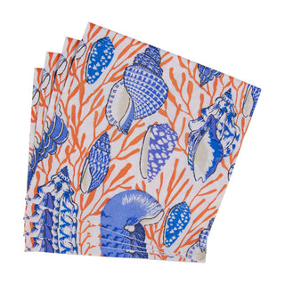 Shell Toile-Coral/Blue Napkin Cocktail
