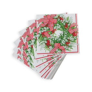 Ribbon Stripe Wreath Napkin Cocktail
