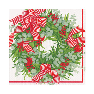 Ribbon Stripe Wreath Luncheon Napkins - 20 Per Package