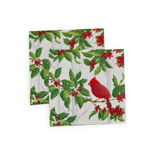 Holly And Songbirds White/Silver Napkin Cocktail