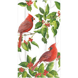 Holly And Songbirds White & Silver Guest Towel Napkins - 15 Per Package