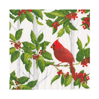 Holly And Songbirds White/Silver Napkin Luncheon