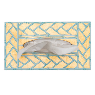 Bamboo Screen Robin's Egg Rectangle Lacquer Tissue Box Cover