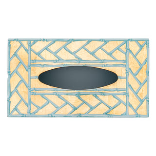 Bamboo Screen Robin's Egg Rectangle Lacquer Tissue Box Cover