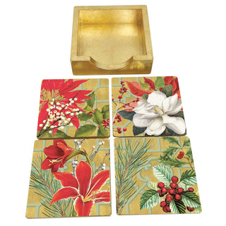 Christmas Garden Lacquer Coasters Set Of 4