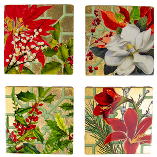 Christmas Garden Lacquer Coasters Set Of 4