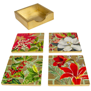 Christmas Garden Lacquer Coasters Set Of 4