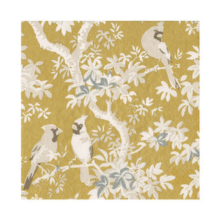 Scenic Songbirds Gold & Ivory Luncheon Napkins - 20 Per Package