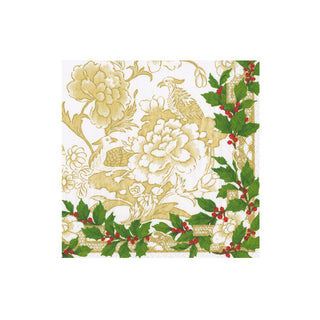Holly Ceramic Ivory & Gold Boxed Cocktail Napkins - 40 Per Box