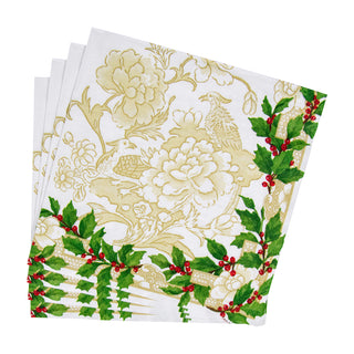 Holly Ceramic Ivory & Gold Dinner Napkins - 20 Per Package