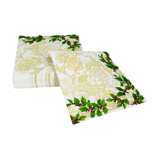 Holly Ceramic Ivory & Gold Luncheon Napkins - 20 Per Package