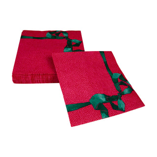 Tied With A Bow Red & Spruce Luncheon Napkins - 20 Per Package