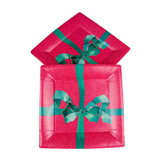 Tied With A Bow Red/Spruce  Sq Salad/Dessert Plates Square