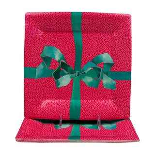 Tied With A Bow Red/Spruce  Sq Salad/Dessert Plates Square