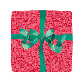 Tied With A Bow Red/Spruce  Sq Salad/Dessert Plates Square