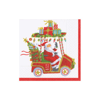 Santa's Golf Cart Boxed Cocktail Napkins - 40 Per Box