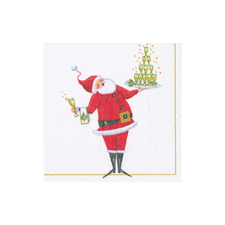 Santa Serving Drinks Boxed Cocktail Napkins - 40 Per Box