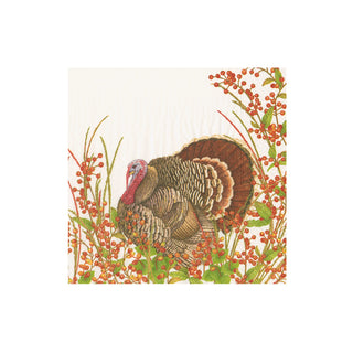Turkey And Berries Boxed Cocktail Napkins - 40 Per Box