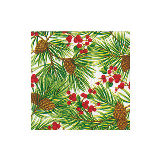 Evergreen And Berries White Boxed Cocktail Napkins - includes 12 Boxed Cocktail Napkins