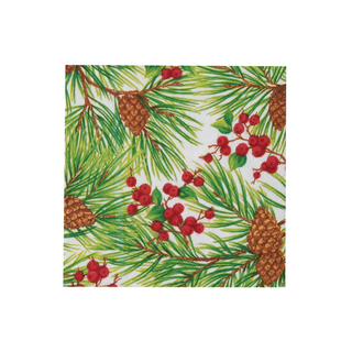 Evergreen and Berries White Cocktail Napkins - includes 20 Cocktail Napkins