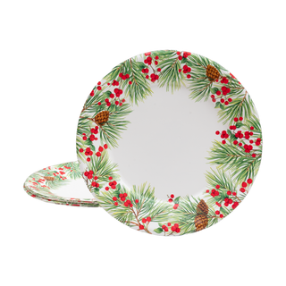 Evergreen And Berries White Paper Dinner Plates - includes 8 Paper Dinner Plates