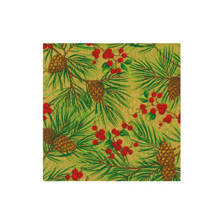 Evergreen And Berries Gold Boxed Cocktail Napkins - includes 12 Boxed Cocktail Napkins