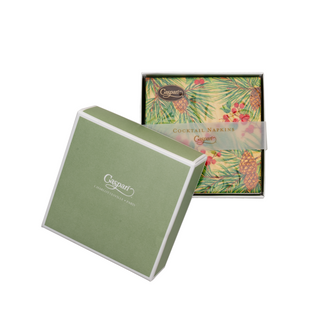 Evergreen And Berries Gold Boxed Cocktail Napkins - includes 40 Boxed Cocktail Napkins