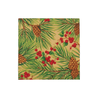 Evergreen and Berries Gold Cocktail Napkins - includes 20 Cocktail Napkins