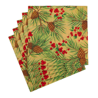 Evergreen And Berries Gold Luncheon Napkins - includes 20 Luncheon Napkins